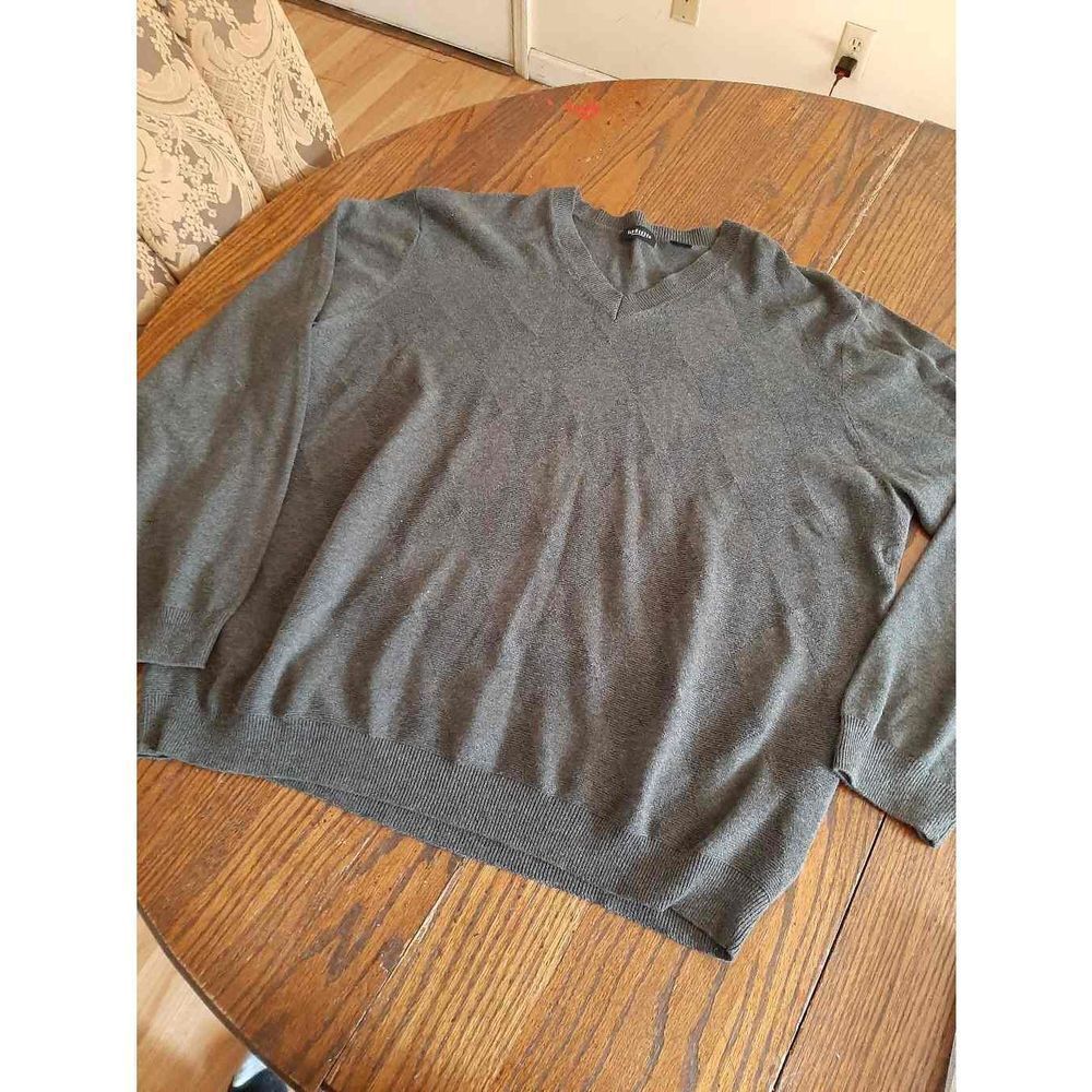 Mens XL Van Heusen Grey V-Neck Cotton Long Sleeve Sweater